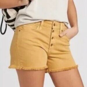 Universal Thread Mustard Yellow Button Fly Cut Off Raw Hem Plus Size Jean Shorts